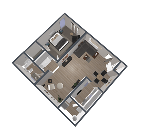 Floor plan for 1 bed, 1 bath, 950 sqft